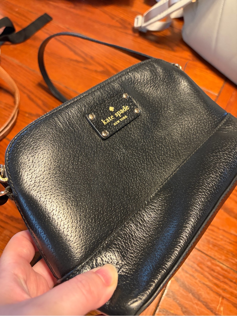 Kate Spade Black Pebbled Leather Crossbody with Gold Logo Plate